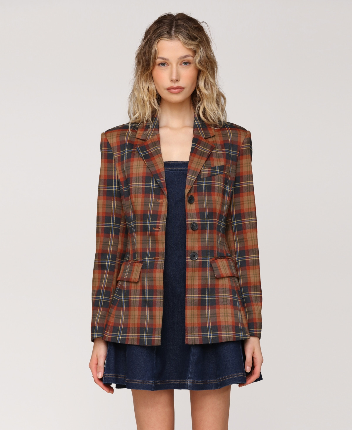 Avec Les Filles Women's Button Front Spread Hourglass Blazer - Autumn Plaid | Macy's
