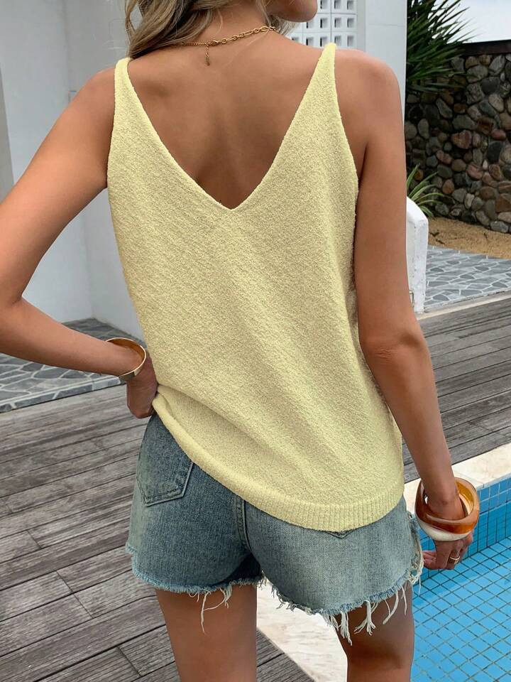 Elegante, casual damesvest - Zachte, pluisvrije top met V-hals en geplooide zoom, lente-zomer-her... | SHEIN