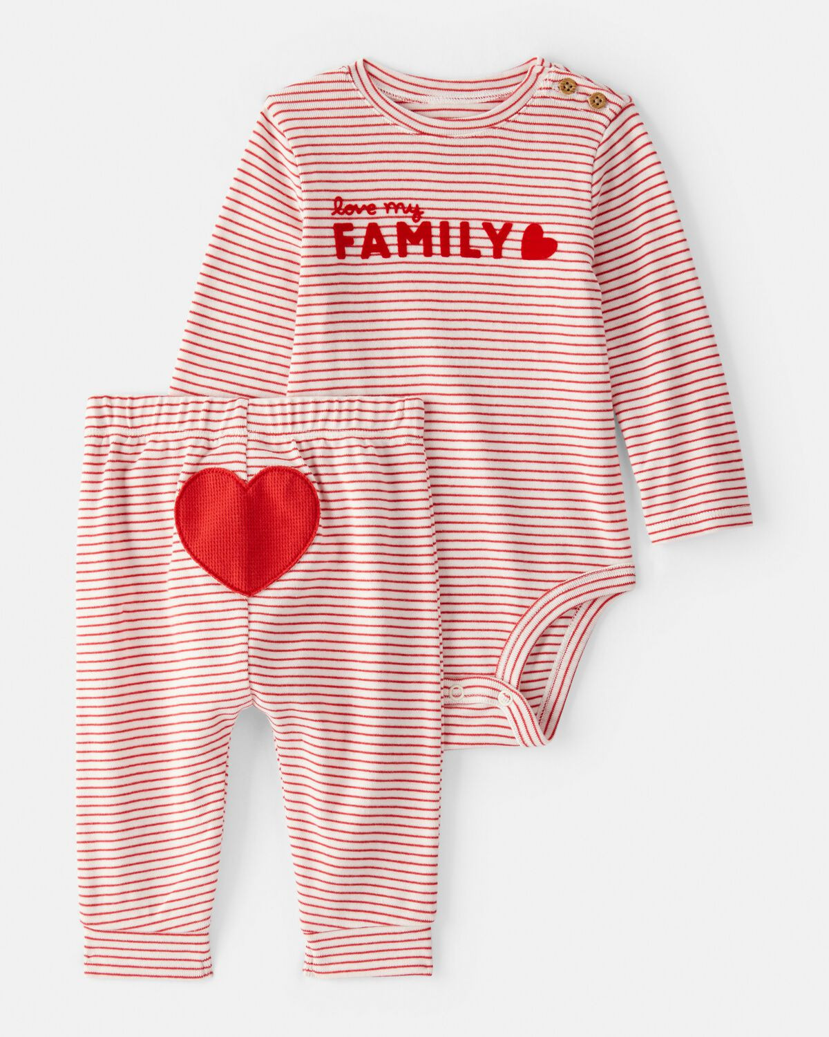 Baby Valentine's Day 2-Piece Striped Long-Sleeve Bodysuit & Pant Set - Red/White | Carter's | Carter's Inc