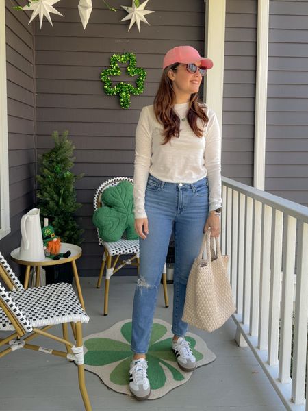 Lovely spring day! Sweaty Betty hat is a favorite of mine; it’s old, linked the same hat but in black. Paige Cindy jeans are pricey but last forever 