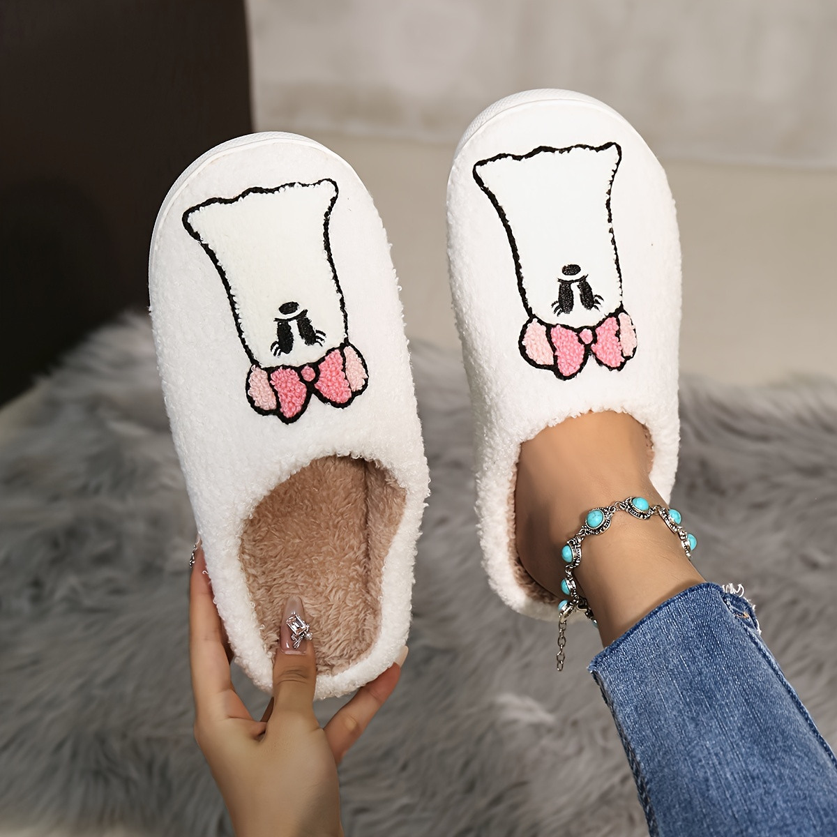 Women's Casual Cartoon Ghost Slippers Pink Bow Cozy Fabric - Temu | Temu Affiliate Program