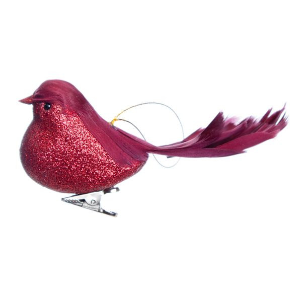 Red Glittered Bird Clip Ornament, 5" | At Home