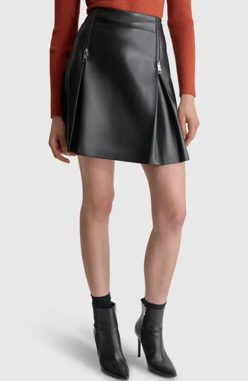 DKNY Pleat Faux Leather Miniskirt in Black at Nordstrom, Size 6 | Nordstrom