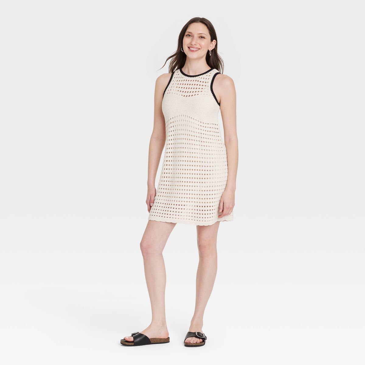 Women's Openwork Mini Sweater Dress - Universal Thread™ Cream S | Target
