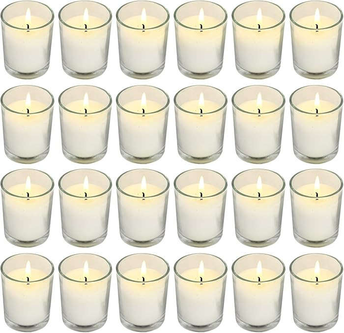 Soft Breeze 24 Pack Ivory Unscented Votive Glass Candles for Wishing, Hydrotherapy, Wedding, Birt... | Amazon (US)