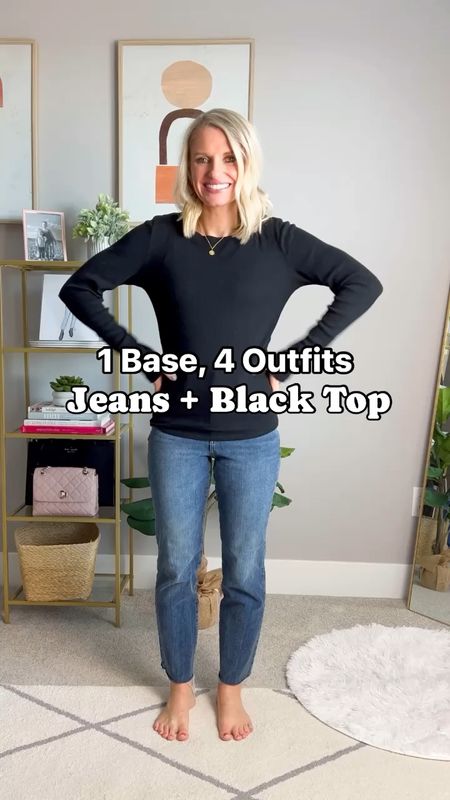 1 base, 4 Outfits! A black top with jeans is one of my favorite base outfits! Here’s 4 ways to style it! Jeans are currently 40% off! 
Top- small
Jeans- small/regular
Look 1: coatigan- small || shoes- 7.5
Look 2: blazer- xs code: THRIFTYWIFE10 for 10% off || shoes- 7.5
Look 3: cardigan- xs || shoes- 7
Look 4: sweater- small || shoes- 7.5

#LTKstyletip #LTKfindsunder100 #LTKsalealert