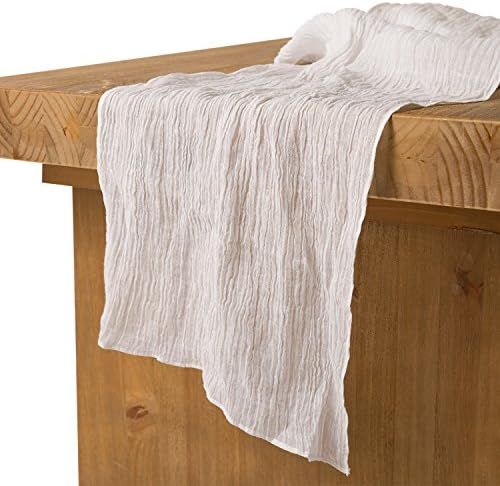 Ling's moment 17" Wide 9Ft Bohemian White Gauze Cotton Table Runner Cheesecloth Tablecloth for We... | Amazon (US)