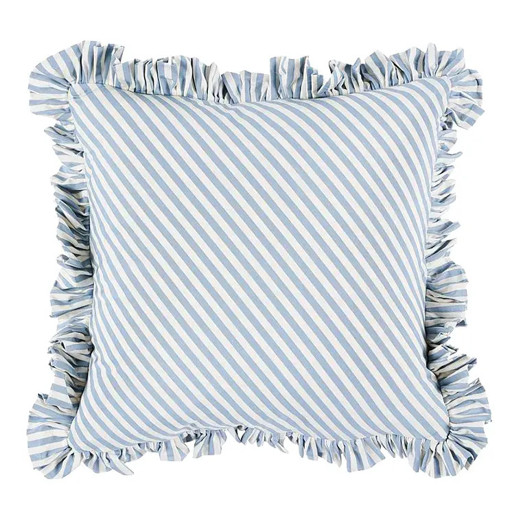 Schumacher Brigitte Stripe 18" Pillow in Sky | Chairish