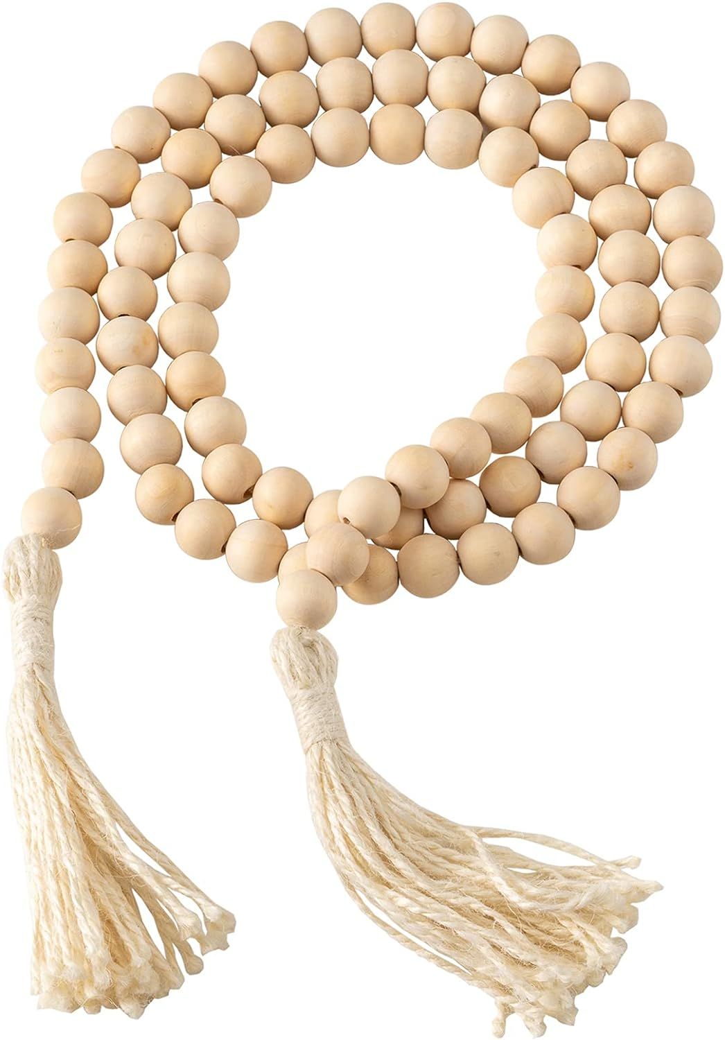 Amazon.com: DECORKEY Wooden Beads, 58 Inch Farmhouse Wood Beads Garland for Boho Decor with Tasse... | Amazon (US)