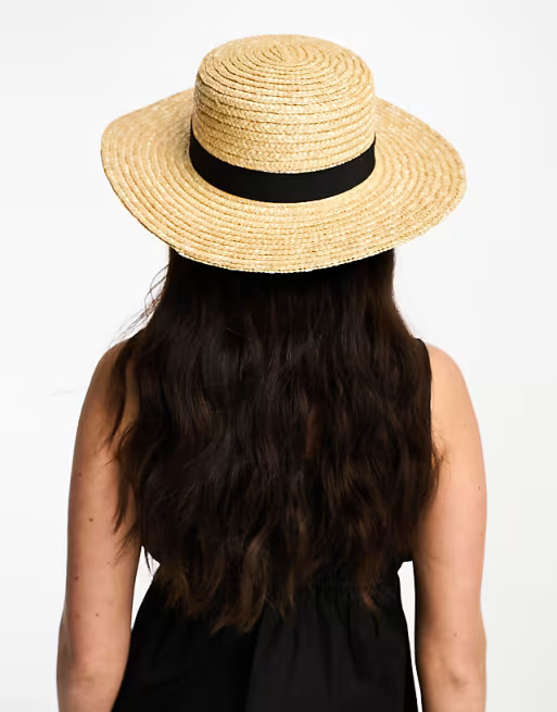 ASOS DESIGN natural straw easy boater with size adjuster | ASOS (Global)