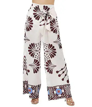 Emma Printed Satin Faux-Wrap Waist Coordinating Pants | Dillard's