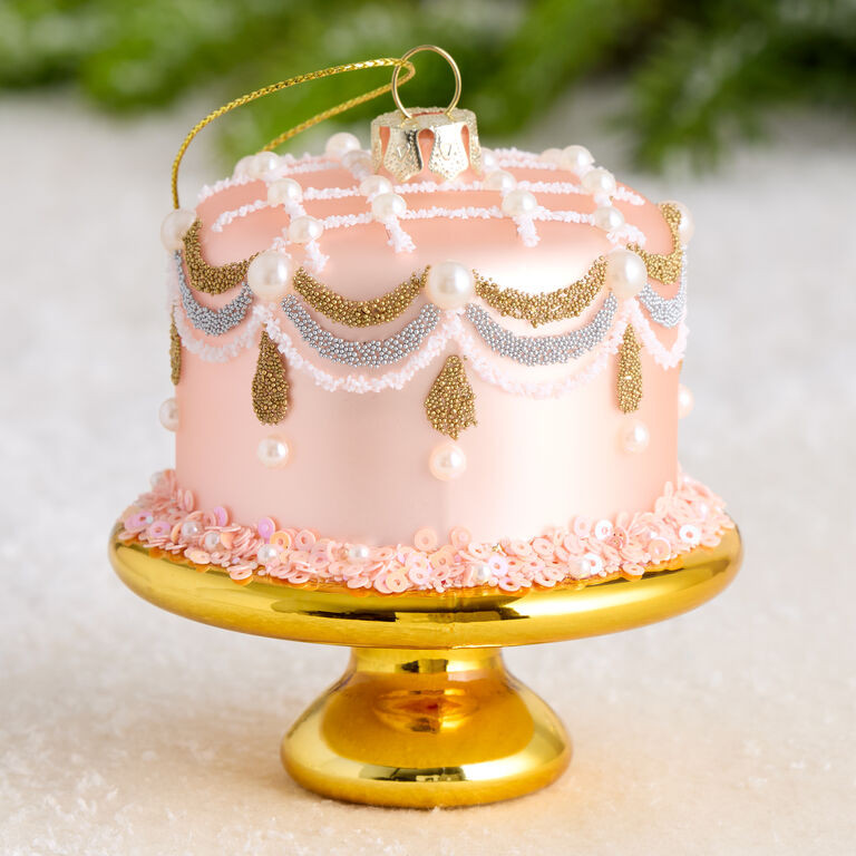 Pink Glass Cake on Stand Ornament | World Market