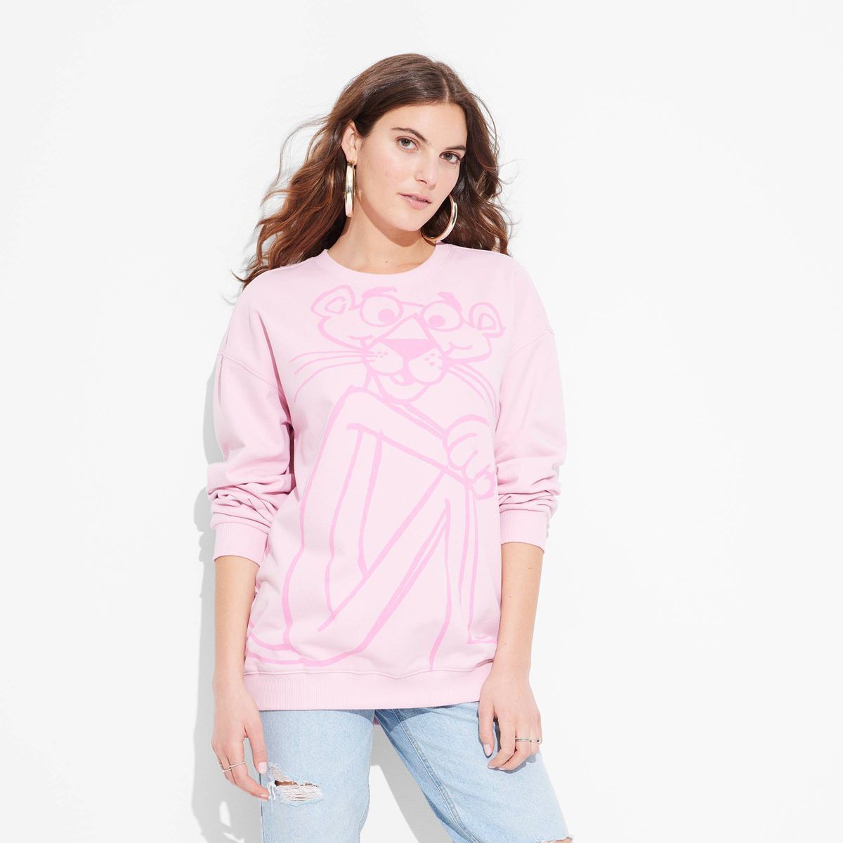 Women's Pink Panther Oversized Graphic Sweatshirt - Pink M | Target