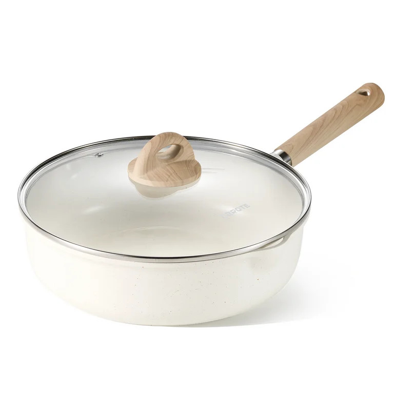 CAROTE Nonstick 5.0QT Saute Pan 11" Skillet with Cover Induction White Granite Non Stick Chicken ... | Walmart (US)