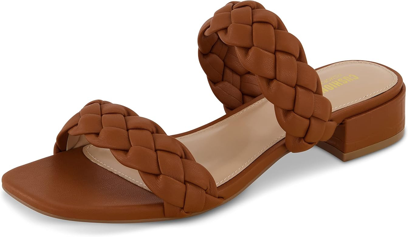CUSHIONAIRE Women's Nan two band braided low block heel slide sandal +Memory Foam and Wide Widths... | Amazon (US)