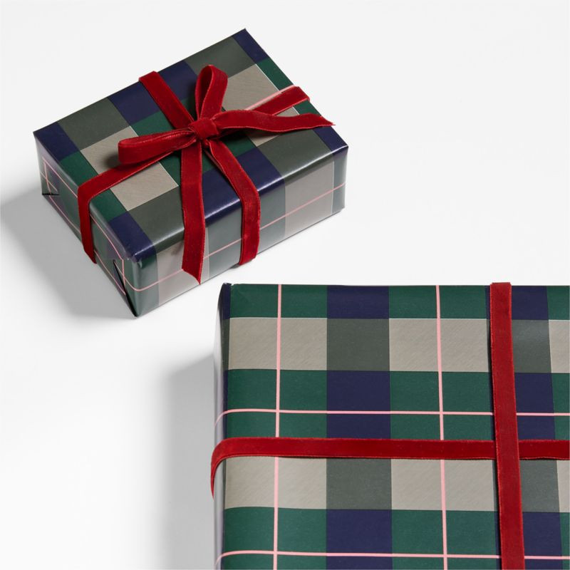 Green Plaid Holiday Gift Wrap | Crate & Barrel | Crate & Barrel