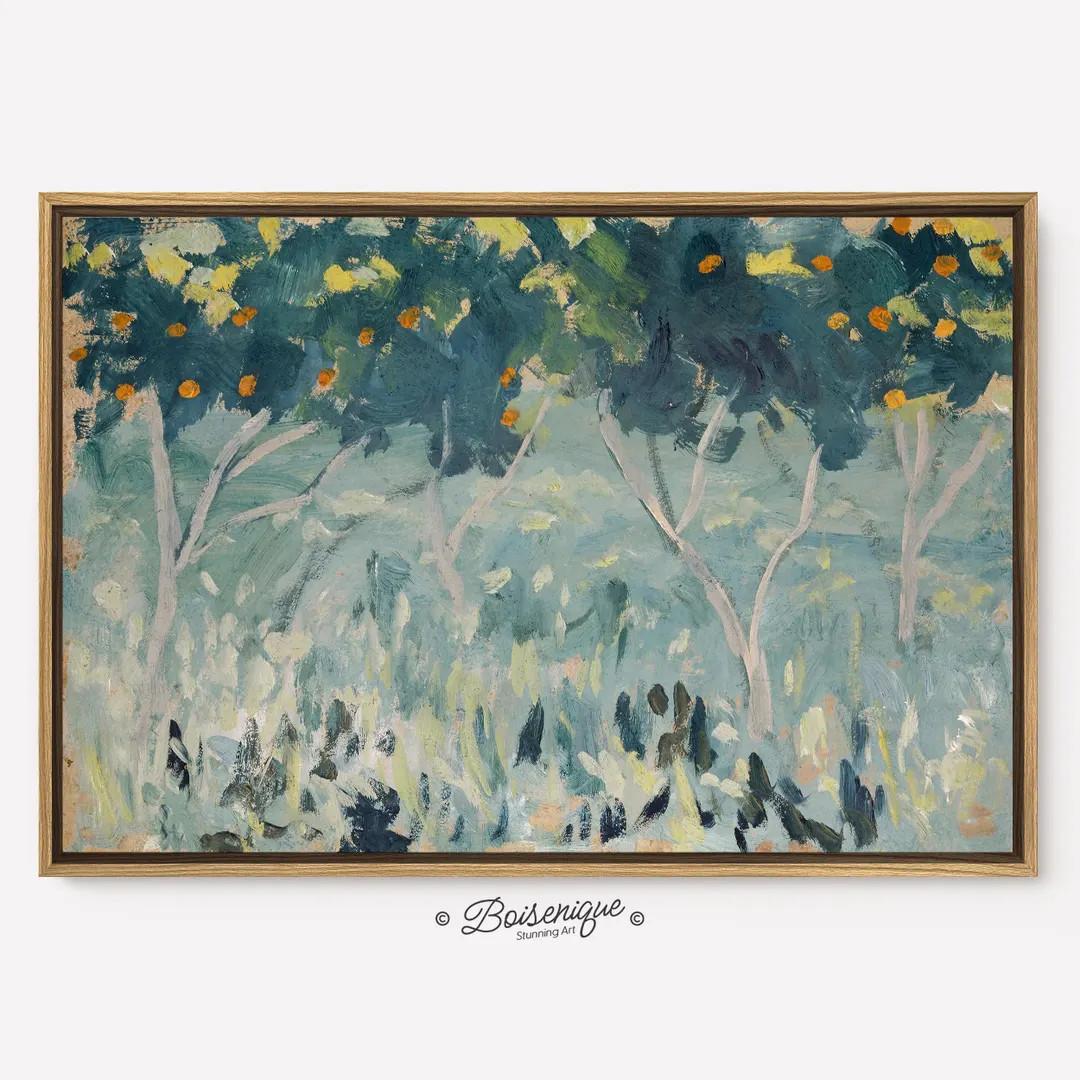 Vintage Landscape Framed Canvas Print: Green & Blue Impressionist Art - Etsy | Etsy (US)