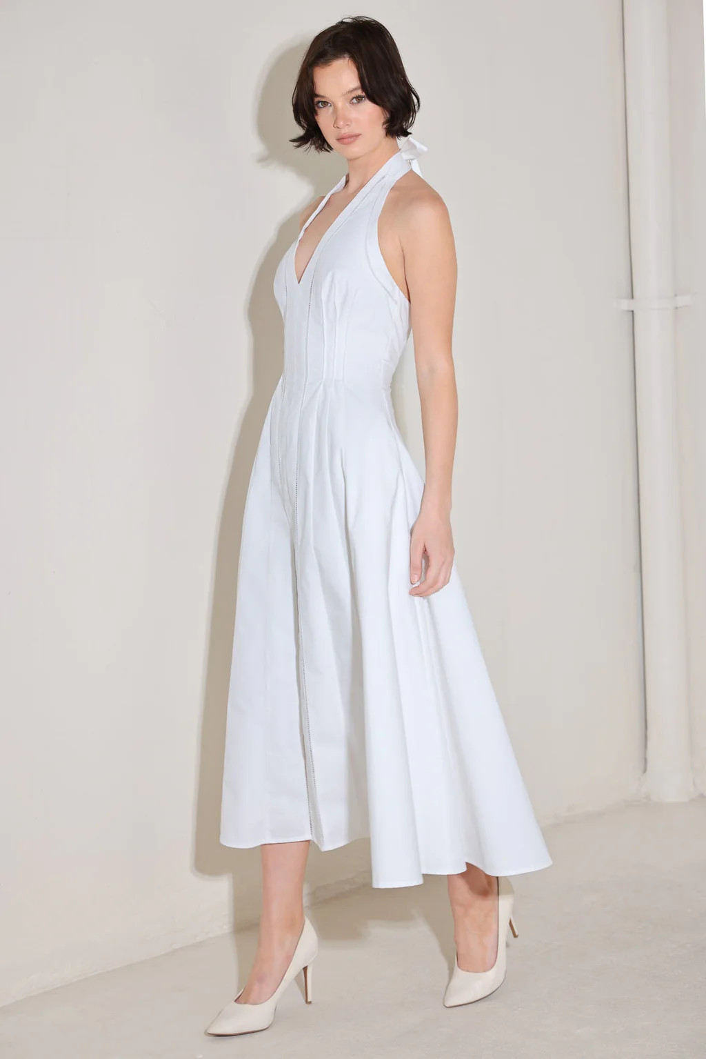 POWDER SKY HALTER WHITE MIDI DRESS | Lady Black Tie