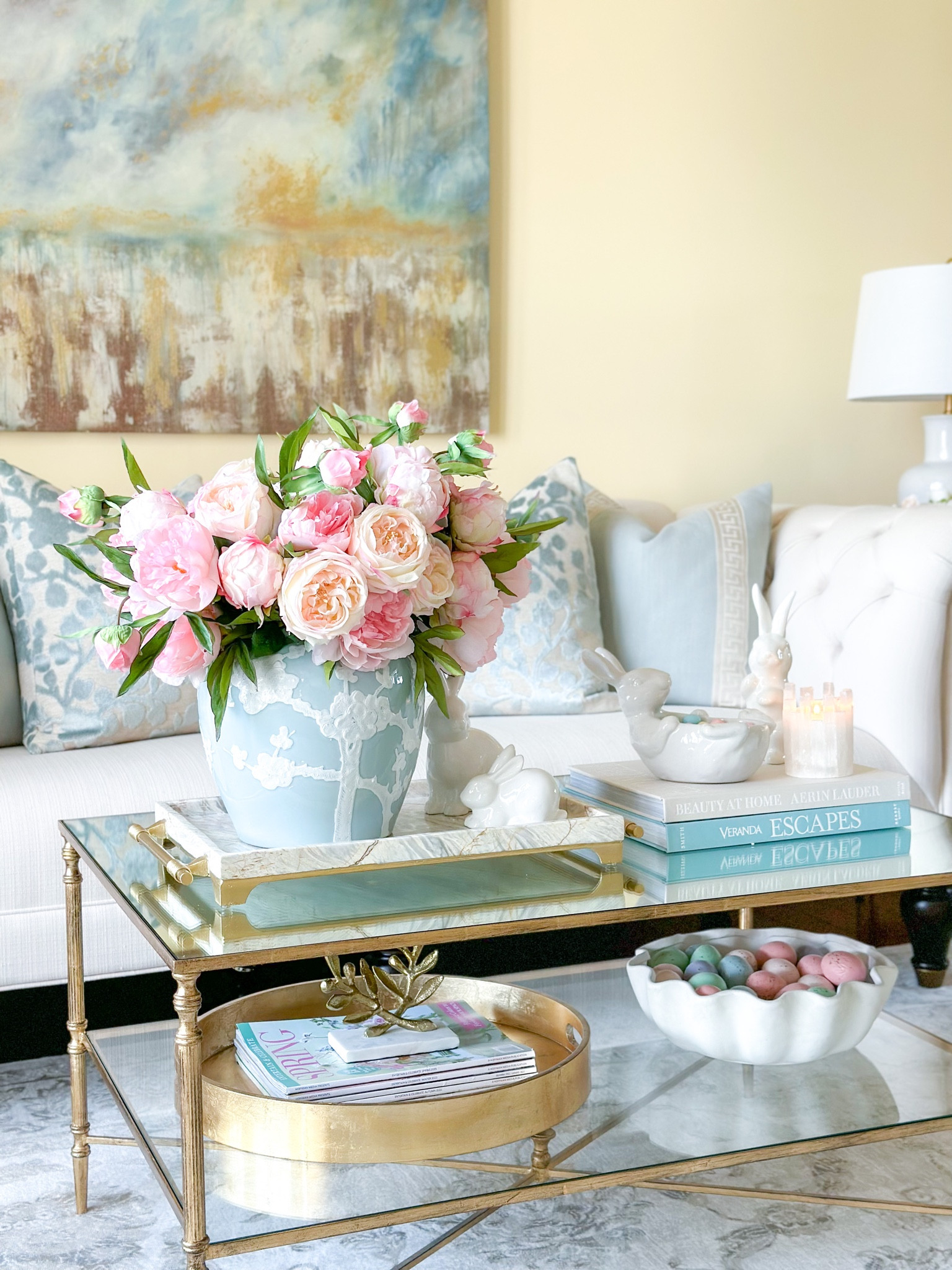 Shop my spring living room and Easter decor! 

Easter decorations, blue and white home, ginger jar, chinoiserie, scalloped bowl, marble tray, coffee table books, coffee table styling, white bunnies, gold tray, throw pillows

#LTKSeasonal #LTKhome #LTKFind