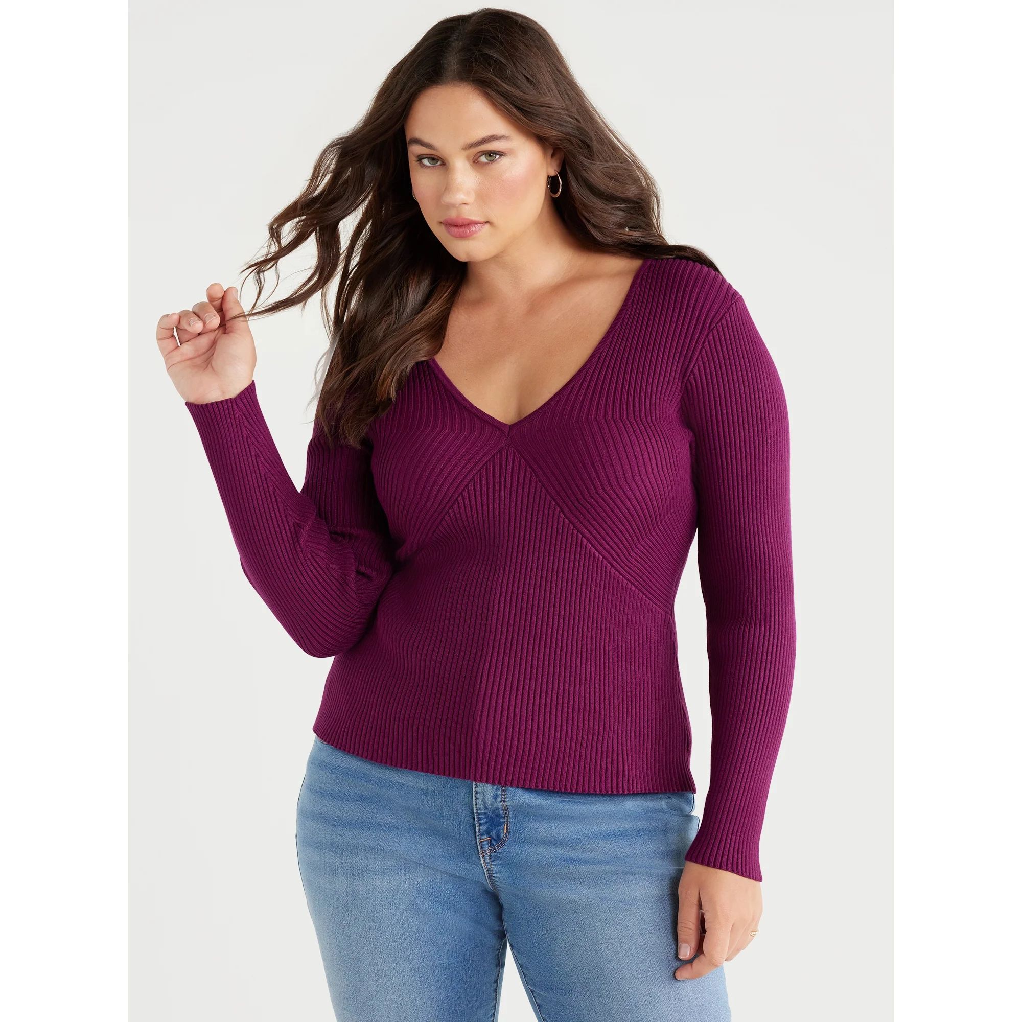 Sofia Jeans Women's Plus Size Ribbed Sweater with Long Sleeves, Sizes 1X-5X | Walmart (US)