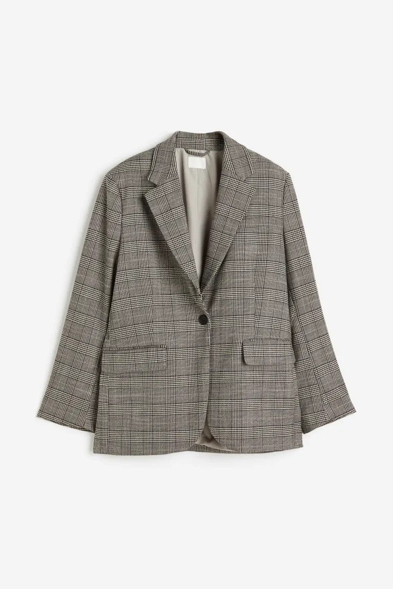 Oversized blazer - Beige/Checked - Ladies | H&M US | H&M (US + CA)