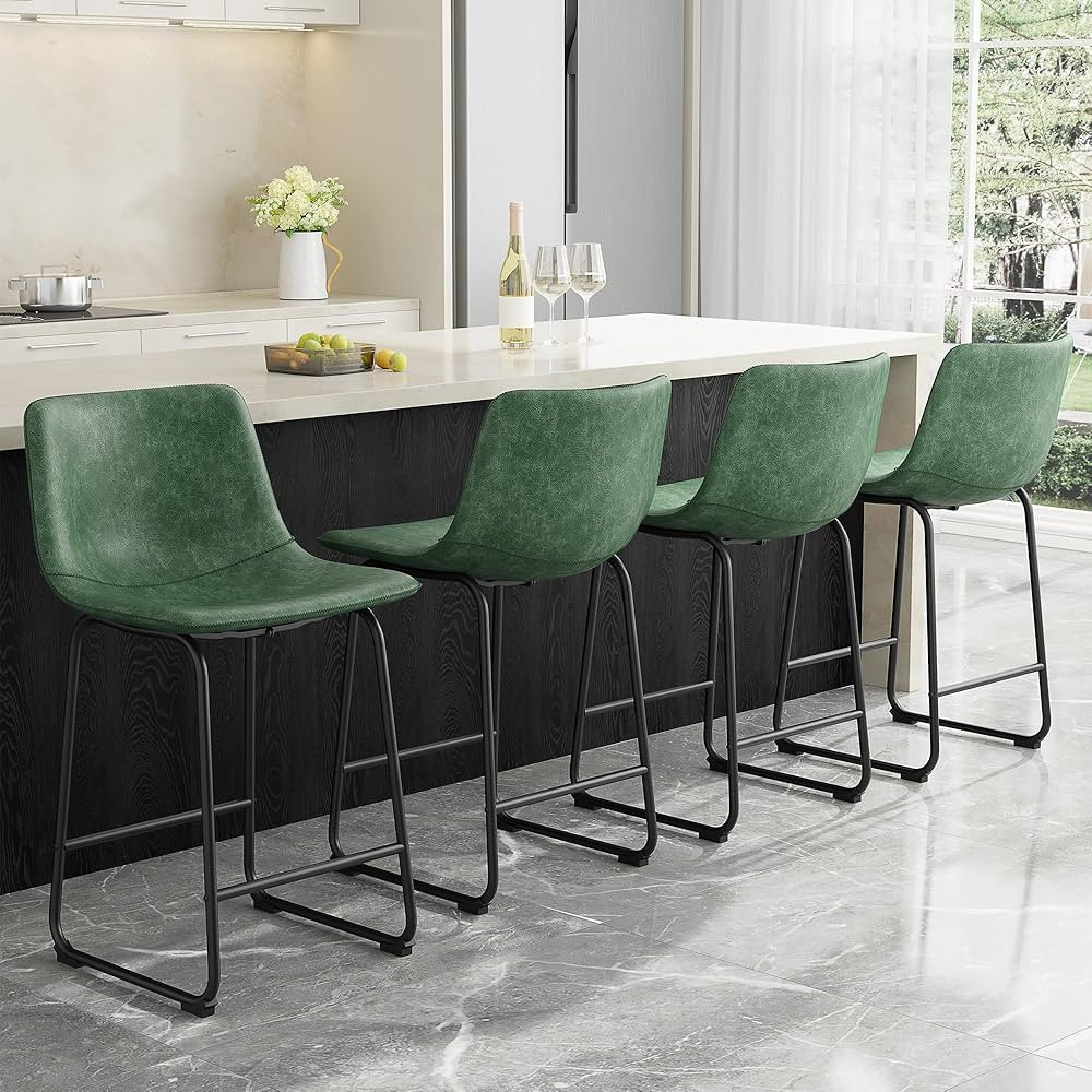Bar Stools Set of 4, 26inch PU Leather Counter Height Bar Stools, Modern Barstools with Metal Leg... | Amazon (US)