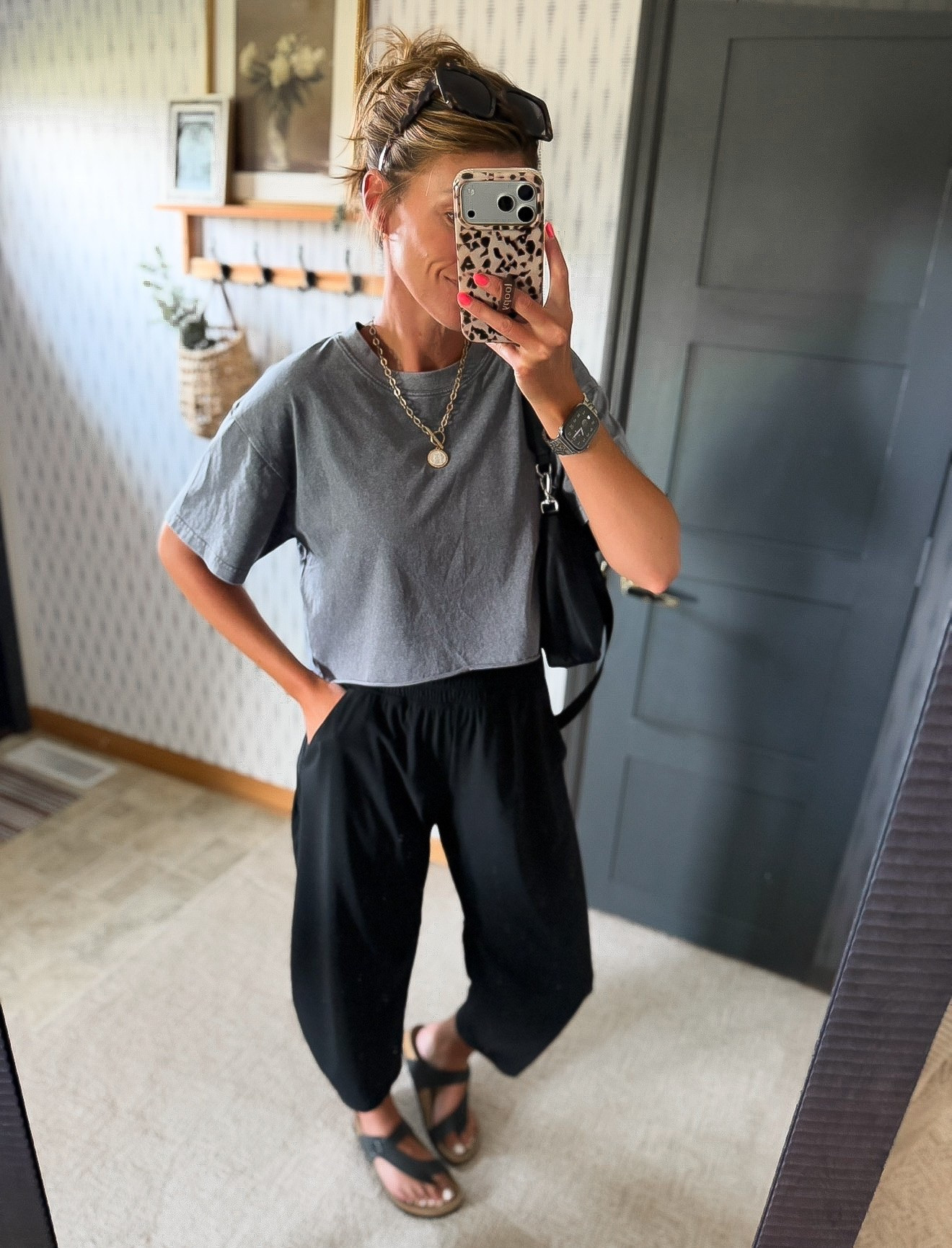 Off to take my kiddo to middle school registration 🤯 How did we get here. 

Tee/medium 
Pants/ small
Sandals / tts

#LTKSeasonal #LTKOver40 #LTKmomlife