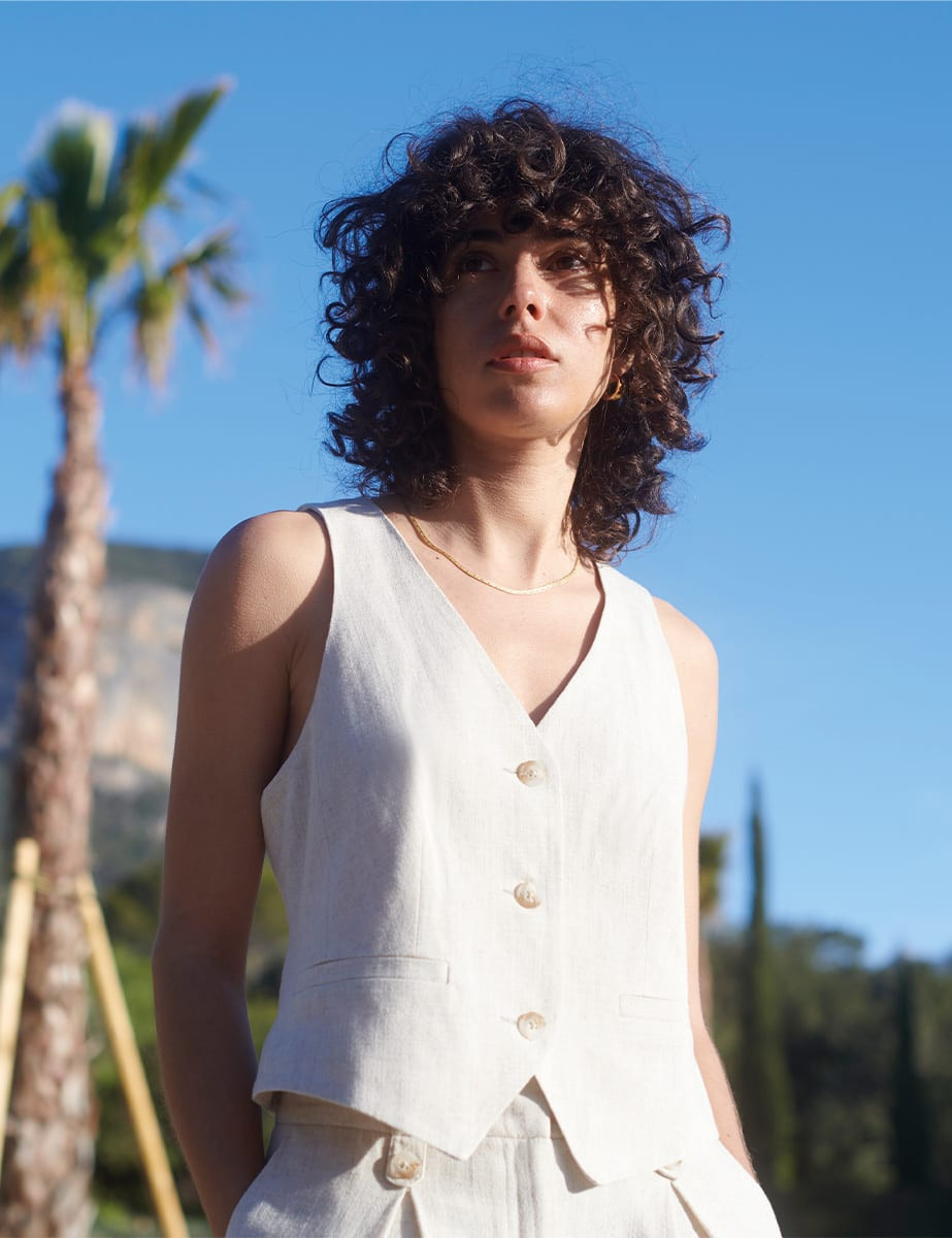 Cream Linen-blend Waistcoat | Nobody's Child