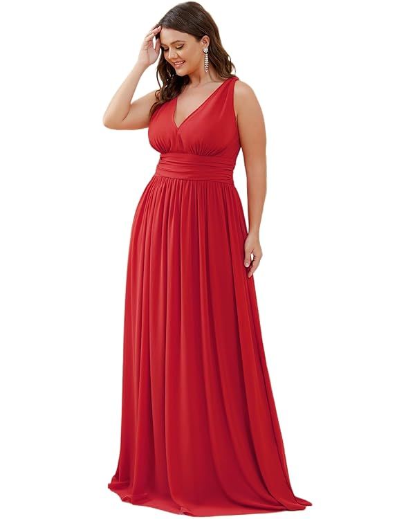 Ever-Pretty Women's Plus Size V-Neck Pleated Chiffon Maxi Semi-Formal Dress Evening Dresses 09016... | Amazon (US)