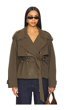Elodie Eleanor Cropped Trench Coat in Olive from Revolve.com | Revolve Clothing (Global)