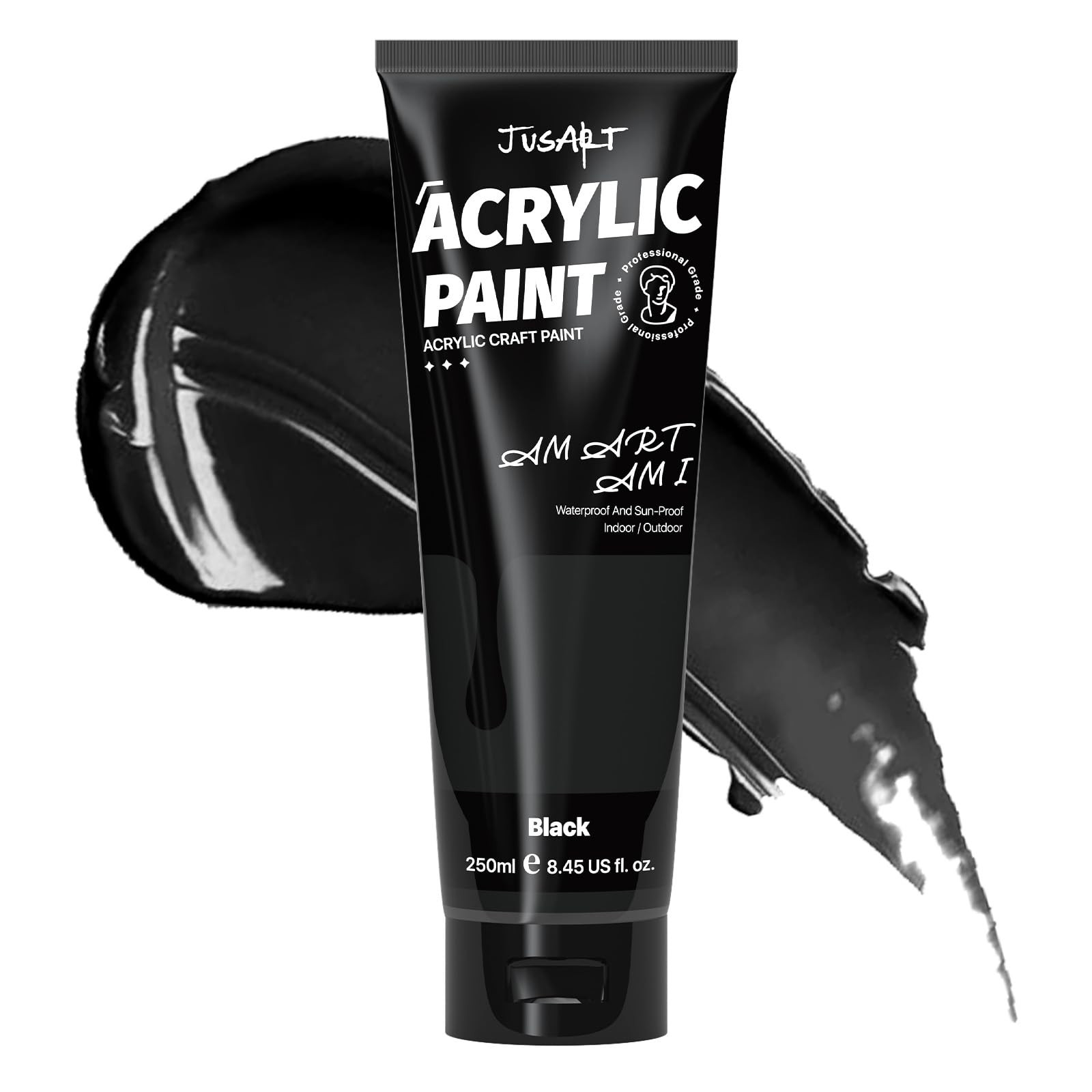 JusArt Acrylic Paint Black Tubes 250ml (8.45 oz), Non Toxic Craft Paint, No Fading Rich Pigment f... | Amazon (US)