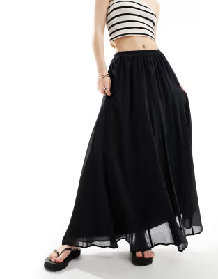 ASOS DESIGN maxi skirt with godet detail in black | ASOS (Global)