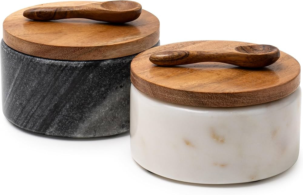 Cork & Mill Marble Salt and Pepper Bowls - Set of 2 Handcrafted White/Grey Solid Marble Salt and ... | Amazon (US)