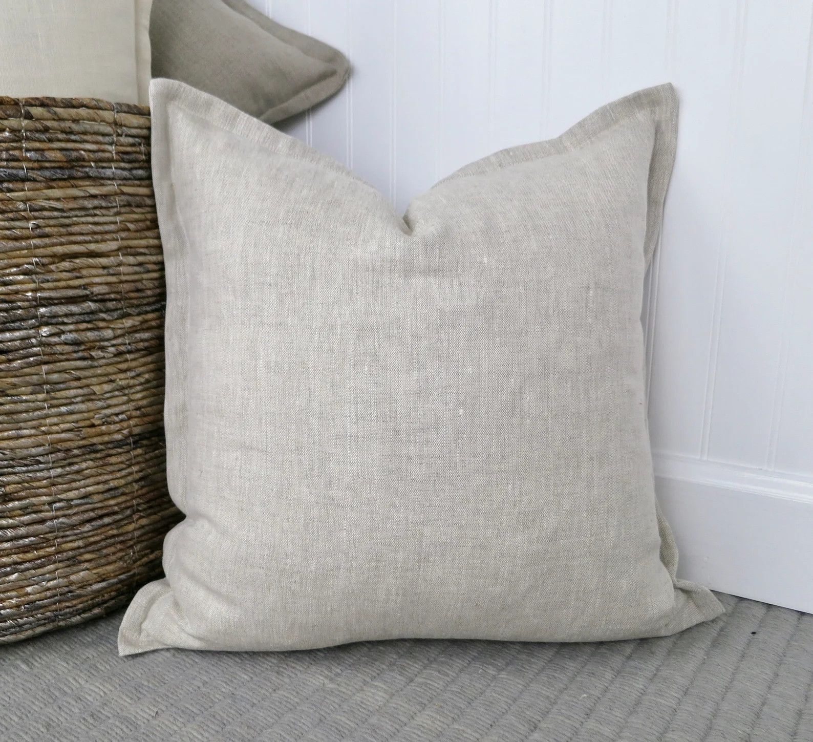 Heathered Linen Flange Edge Throw Pillow Cover, 20 x 20, 22 x 22, 24 x 24, 26 x 26, Beige Euro Sh... | Etsy (Global)