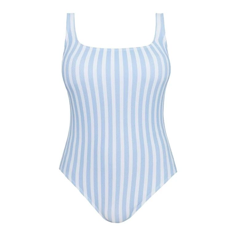 Time and Tru Women's Pique Square Neck One Piece Swimsuit, Sizes XS-3X | Walmart (US)