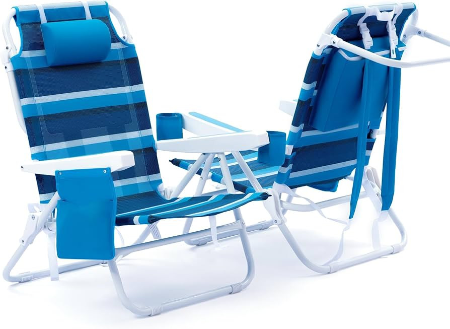 Beach Chair 2 Pack, Mesh Fabric 5 Positions Folding Reclining Beach Chair with Backpack Straps, C... | Amazon (US)