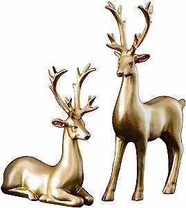 Luganiso Standing and Sitting Reindeer Resin Sculpture 2pcs Lucky Deer Statue Reindeer Figurines ... | Amazon (US)