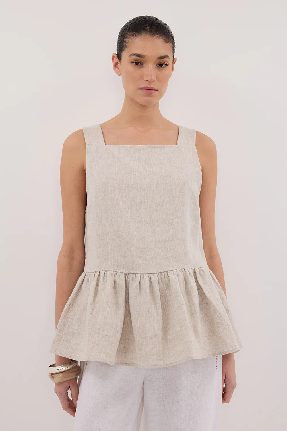 DAISY NATURAL LINEN PEPLUM TOP | DISSH