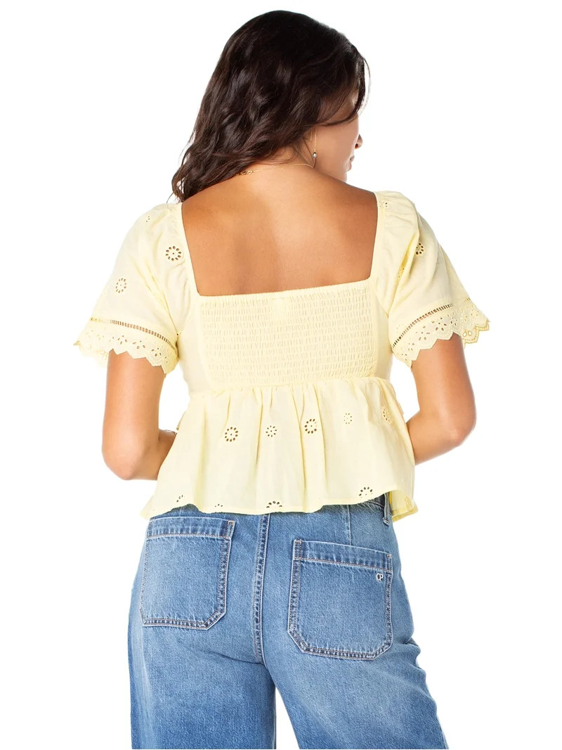 Celebrity Pink Women's Embroidered Eyelet Peplum Top, Sizes XS-XXXL | Walmart (US)