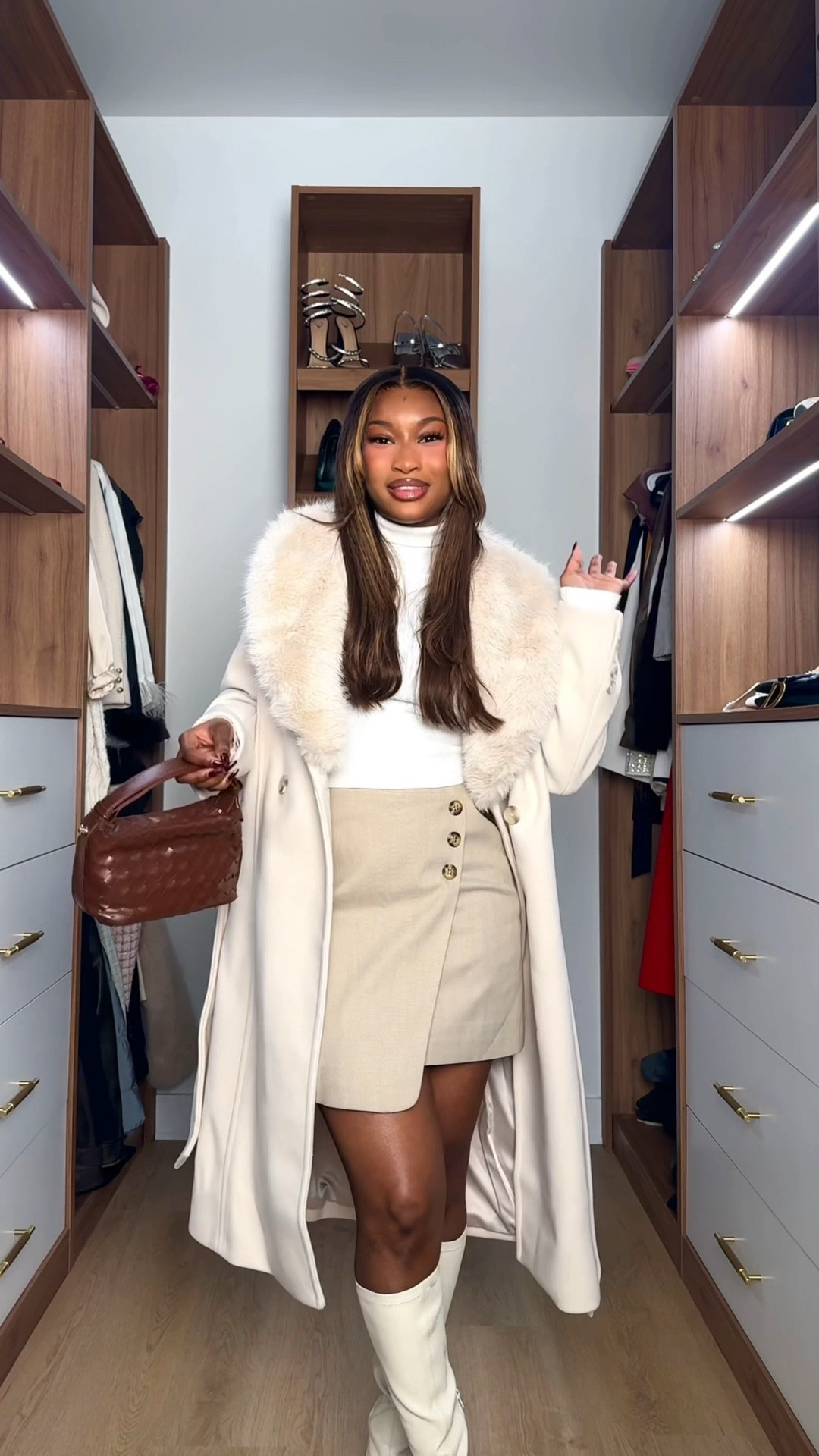 Happy Valentine’s Day! Here’s the outfit for tonight 🤍 white turtle neck top, fur trench coat, cream booties! 

#LTKStyleTip