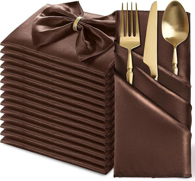 MILVOWOC 12 Pack Square Chocolate Brown Satin Napkins 20 x 20 Inch Soft Silk Dinner Napkins Smoot... | Amazon (US)