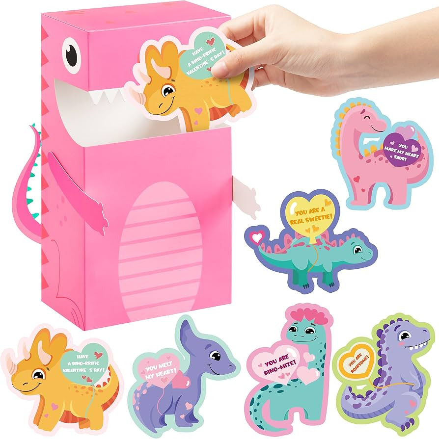 H1vojoxo 40PCS Valentine's Day Dinosaur Boxes for Kids, Valentines Day Cards and Mailbox for Clas... | Amazon (US)