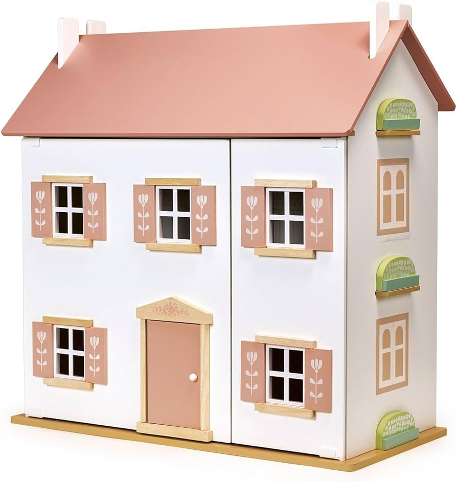 Mentari Toys - Clover Dollhouse - Large Stylish Wooden Dollhouse with 3 Levels, 6 Rooms, Swing-Op... | Amazon (US)