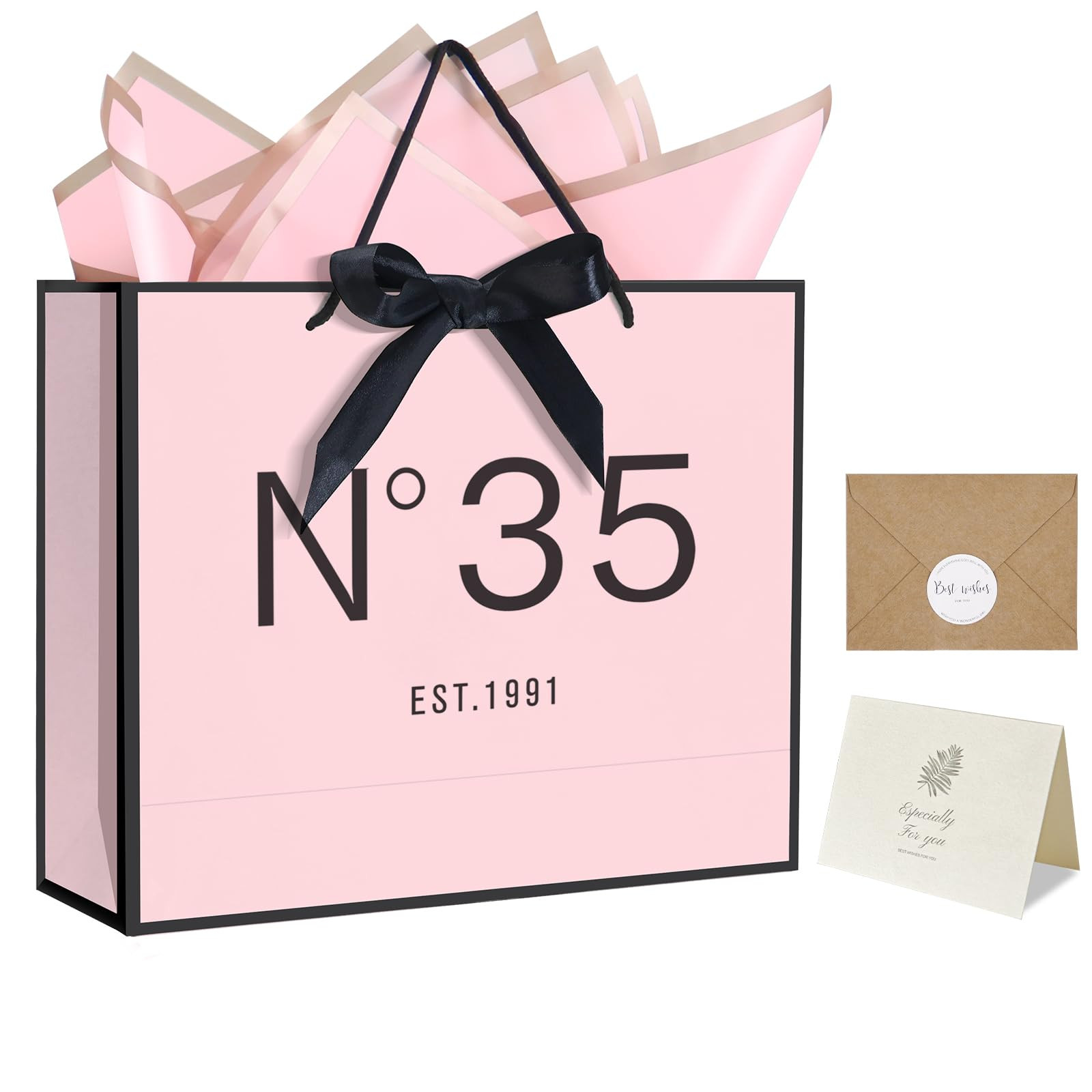 QLSKO 13" Birthday Gift Bag with Card Envelope Sticker Bow Ribbon and Tissue papers for Women Gir... | Amazon (US)