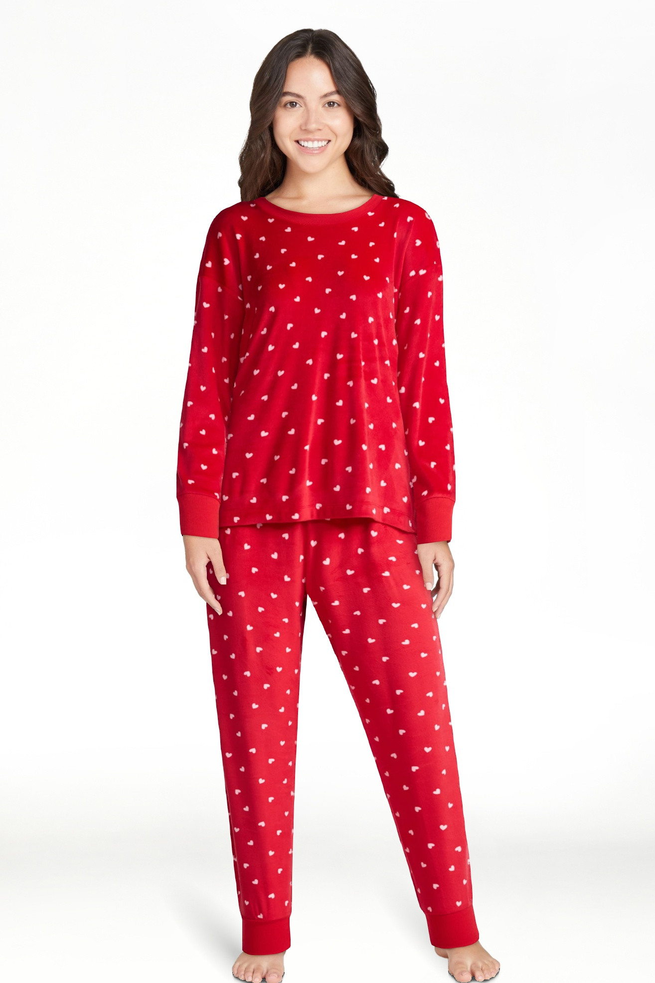 Joyspun Women’s Stretch Velour Long Sleeve Top, Pants, and Socks Pajama Set, 3-Piece, Sizes XS-... | Walmart (US)