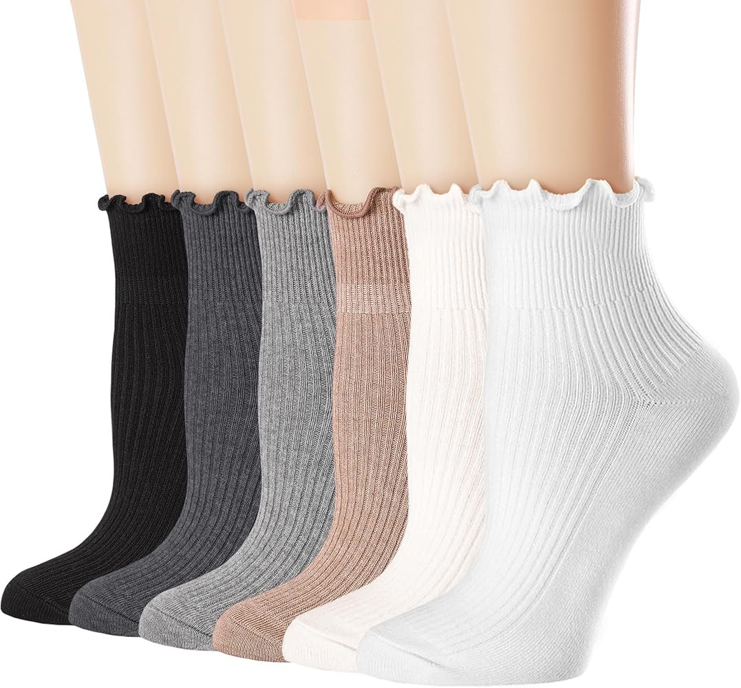 Mcool Mary Womens Socks, Ruffle Turn-Cuff Casual Ankle Breathable Cool Knit Cotton Lettuce Crew F... | Amazon (US)