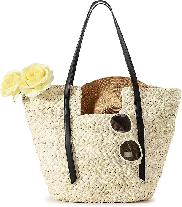Herald Large Handmade Straw Purses for Women, Summer Beach Natural Weaving Chic Woven Tote Handba... | Amazon (US)