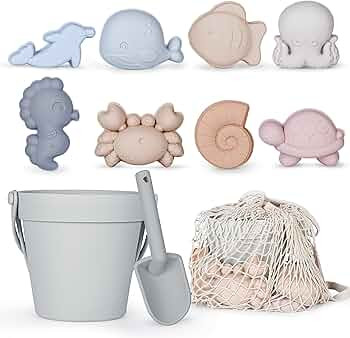 11Pcs Silicone Beach Toys,Modern Baby Beach Toys,Travel Friendly Beach Set,Silicone Bucket, Shove... | Amazon (US)