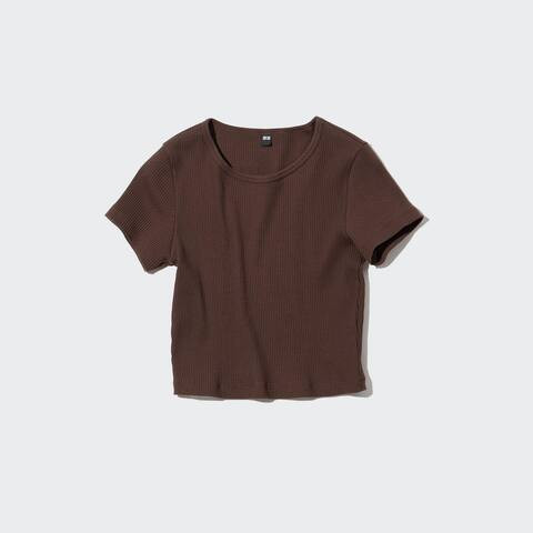 T-Shirt Crop Côtelé | UNIQLO | Uniqlo FR