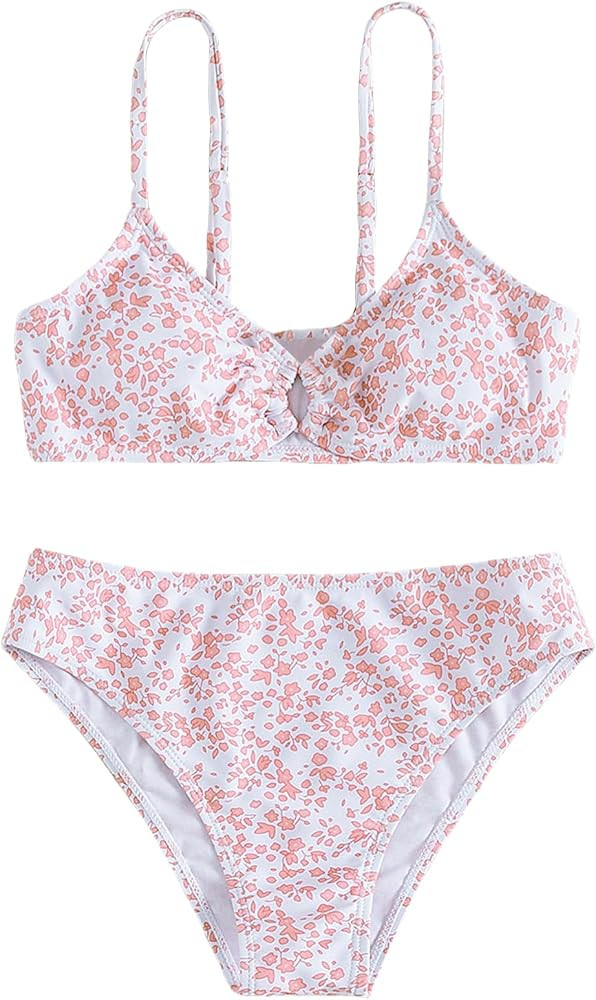 QJQ Girl's 2 Piece Swimsuits Disty Floral Ring Linked Bathing Suit Cute Bikini Sets | Amazon (US)